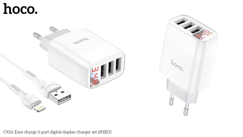 Cốc Sạc Nhanh Hoco C93A  3.4A Màn Hình Led 3 Cổng USB