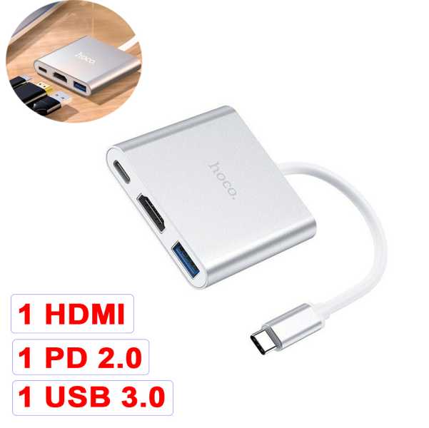Jack Chuyển Type-C Ra USB 3.0 , HDMI & PD 2.0 Hoco HB14 Chính Hãng
