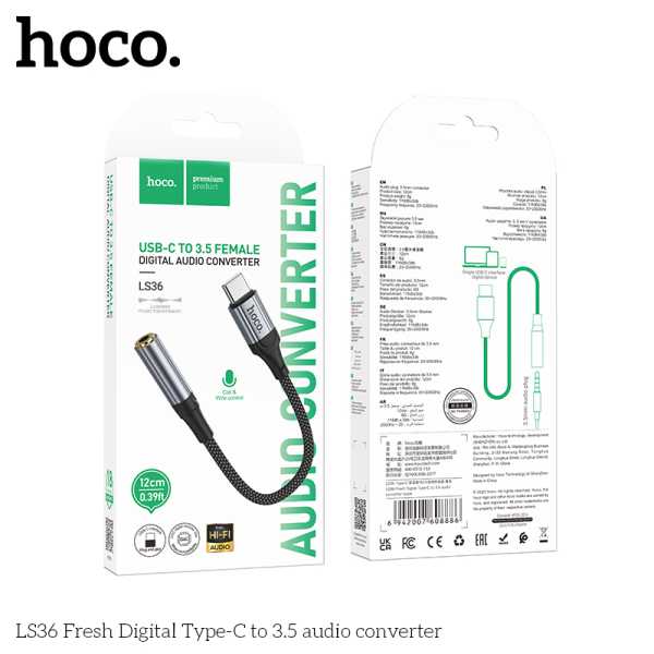 Jack Chuyển Đổi Tai Nghe Type C Sang 3.5mm Hoco LS36 Chính Hãng